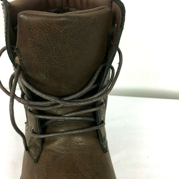 Brown High Top Lace Up Ankle Boots Faux Fur Lined - Picture 2 of 12